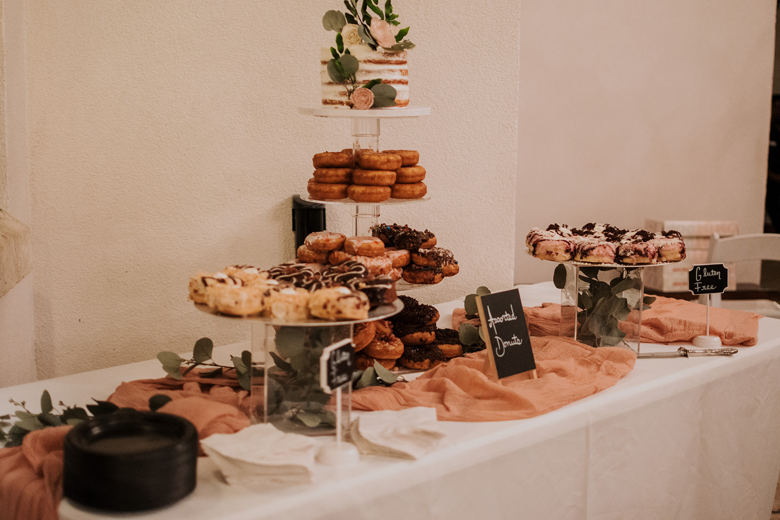 doughnut dessert table at Bishop Museum of Science wedding