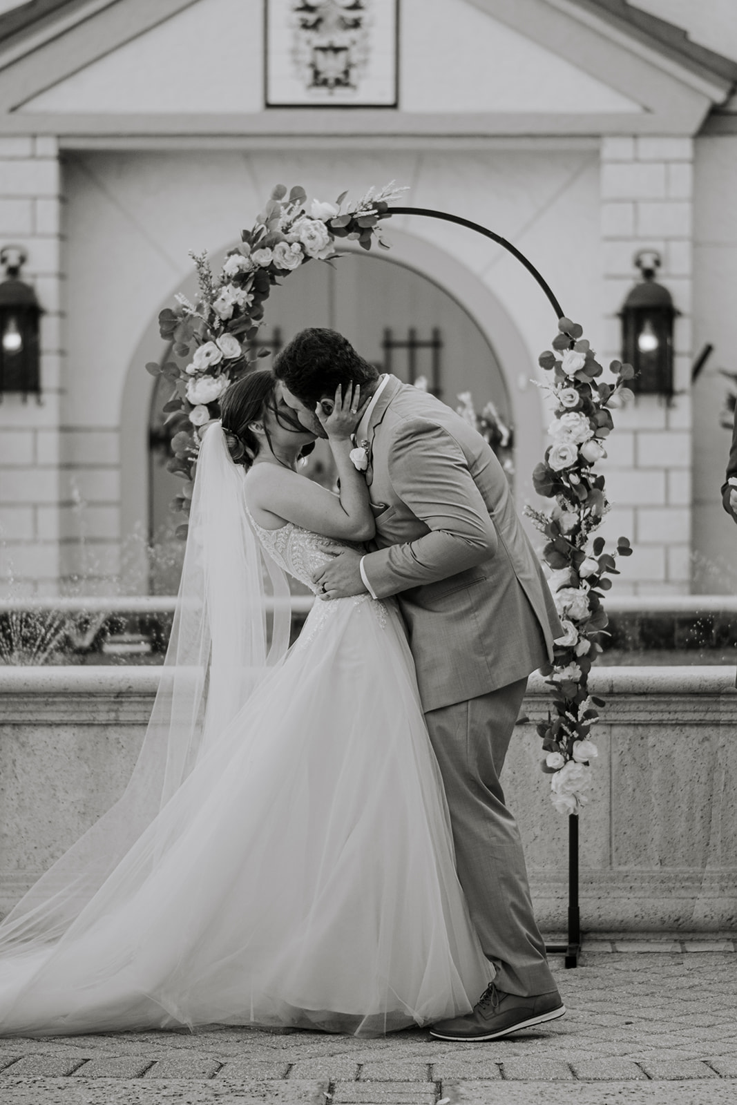 bride and groom at their wedding ceremony at Bishop Museum of Science