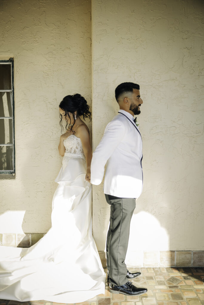 bride and groom first touch