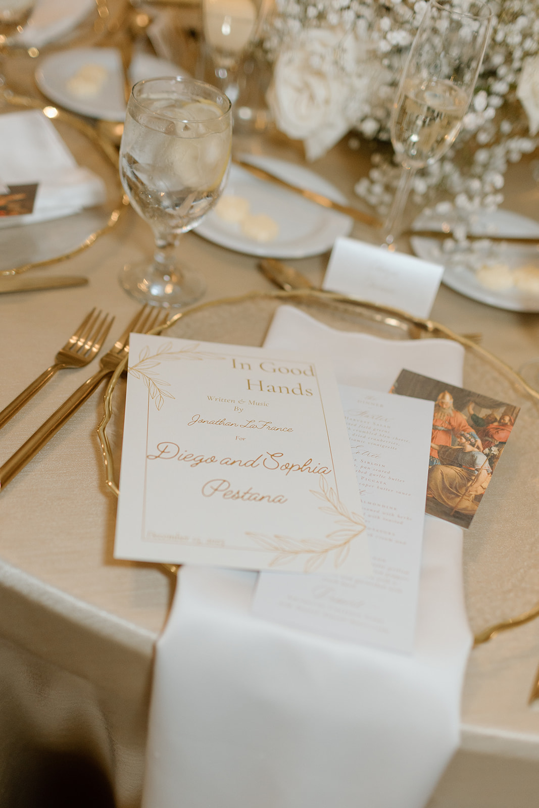 white and gold wedding day-of stationery 