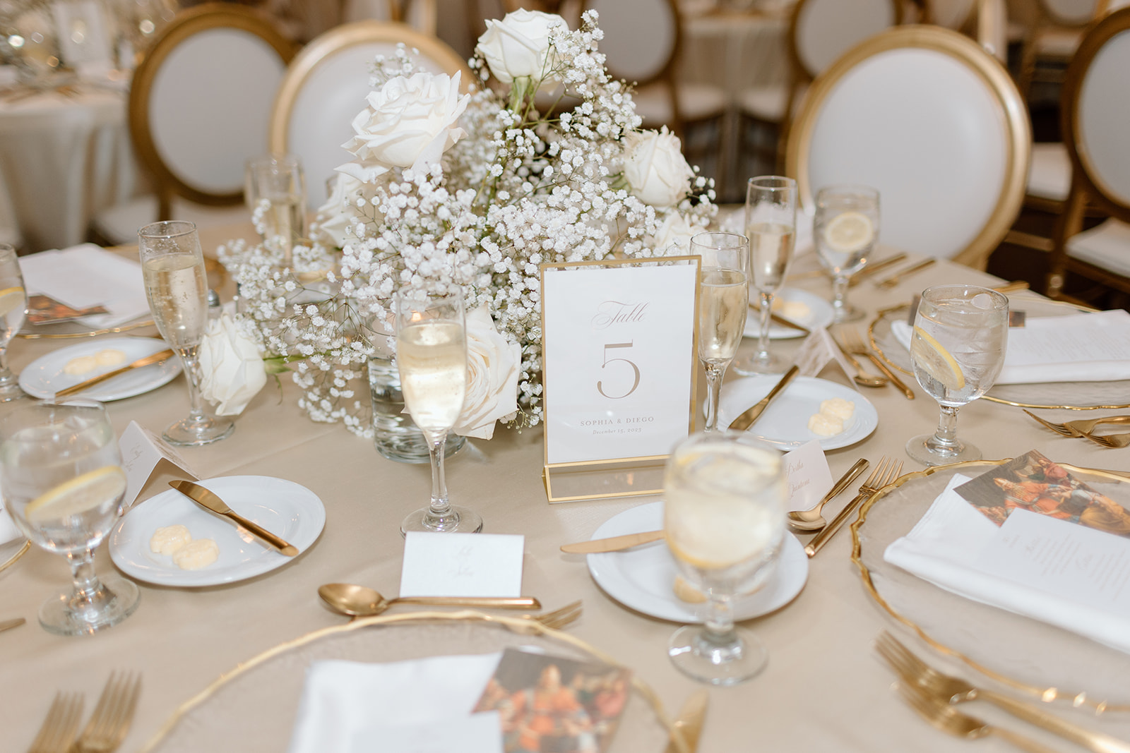 elegant white and gold wedding tablescape by Precious Moments Events 