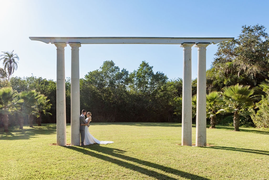 bride and groom portraits at Marie Selby Spanish Historical Point