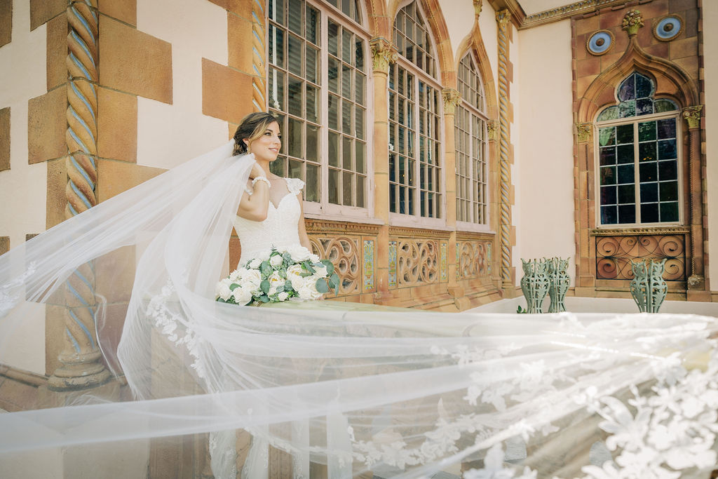 bride in lace wedding gown at Ringling Ca' d'Zan wedding by Precious Moments Events